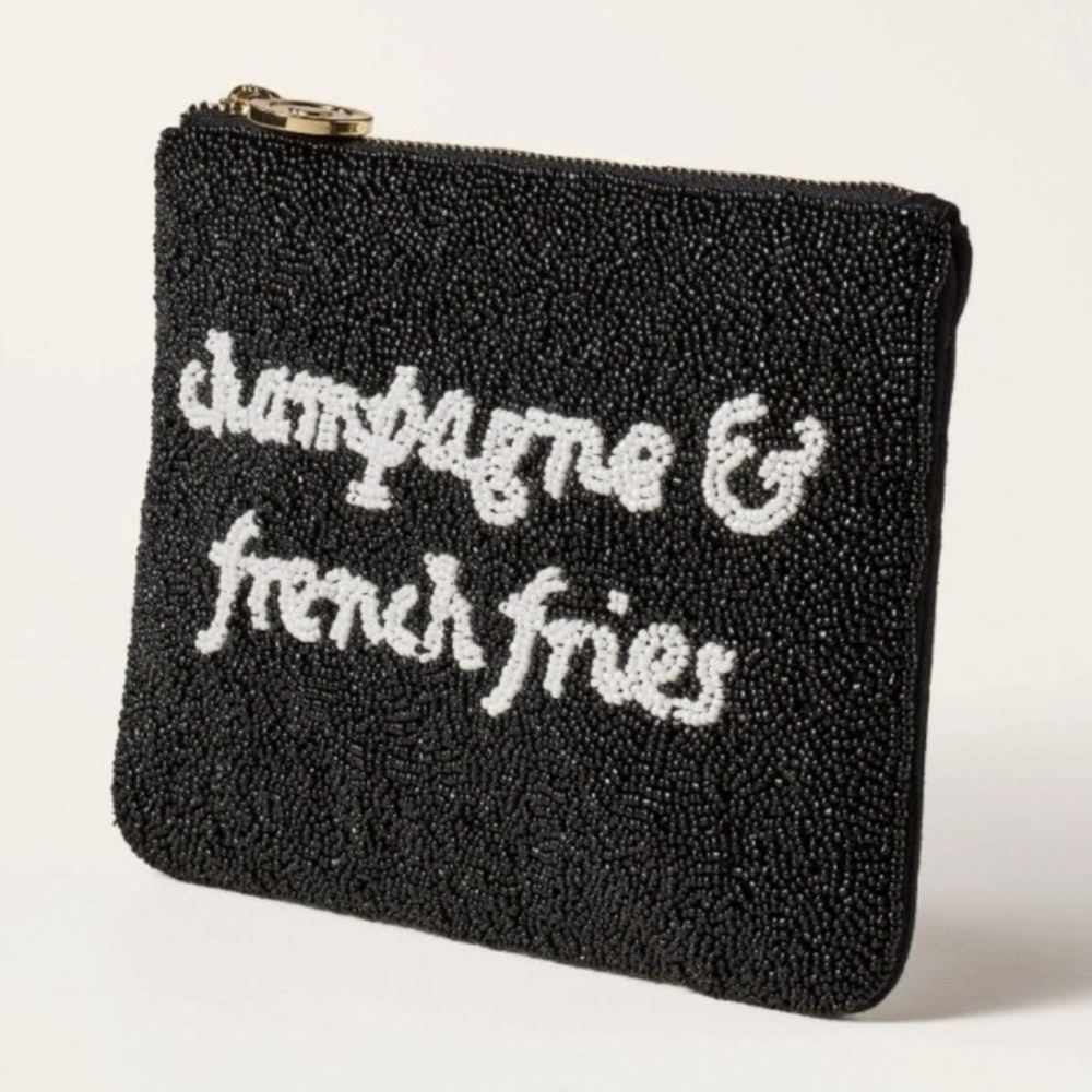 Kate spade new york Black/White Champagne & French Fries Beaded Clutch NWOT - Picture 4 of 6